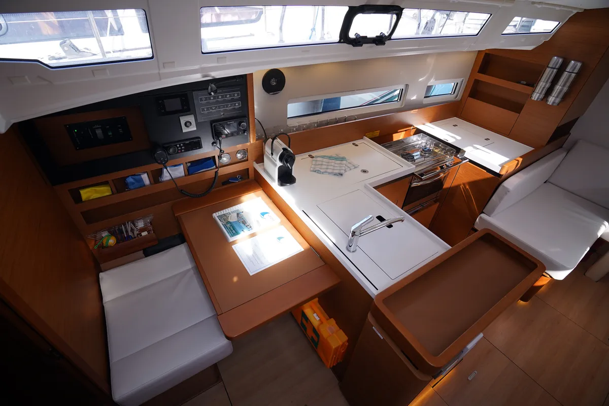 Galley of Free Me, a Jeanneau Sun Odyssey 410 sailboat at Municipal Unit of Rhodes, Greece