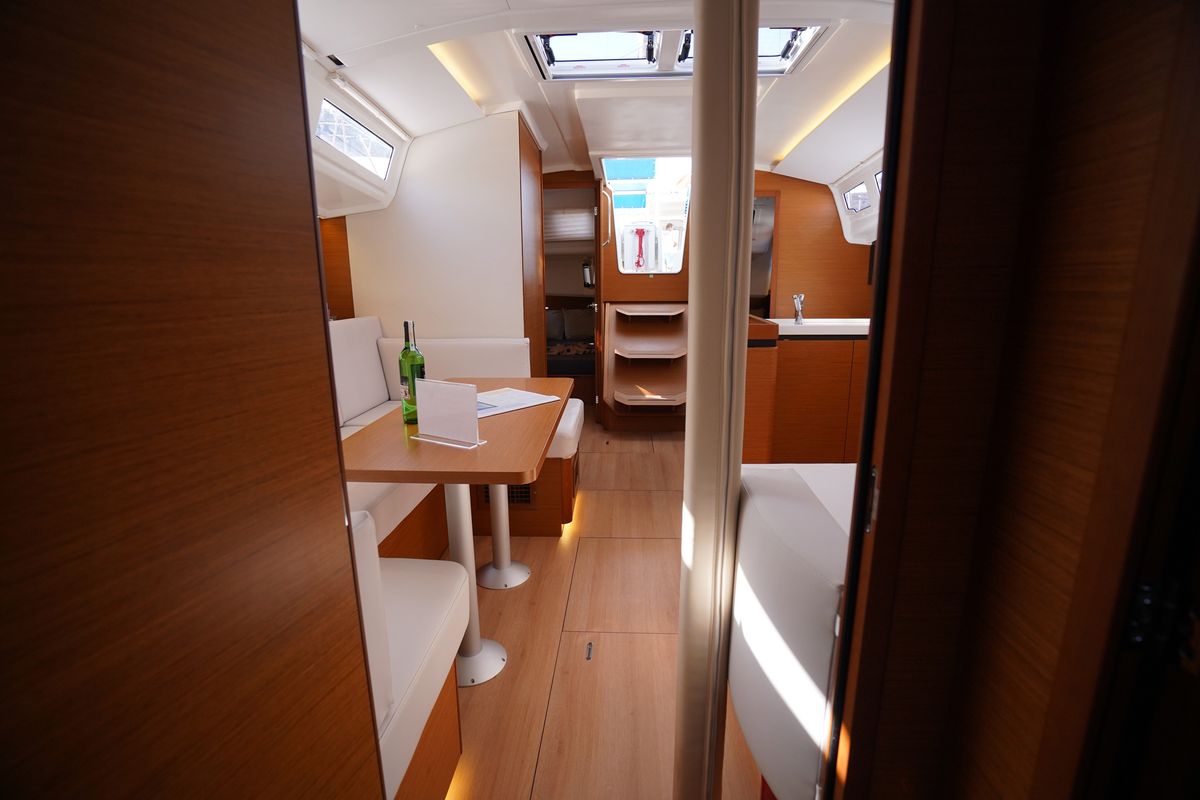 Salon of Free Me, a Jeanneau Sun Odyssey 410 sailboat at Municipal Unit of Rhodes, Greece