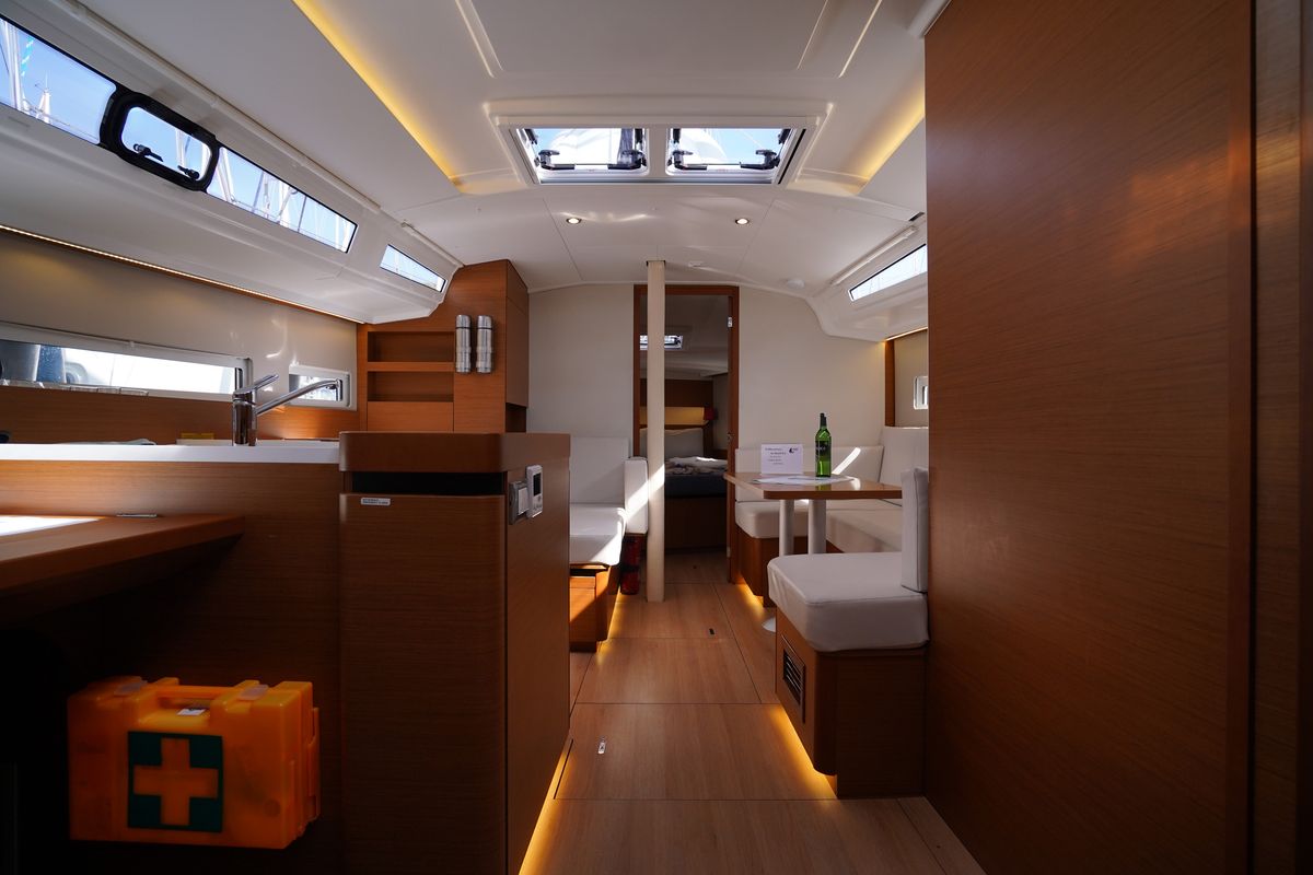 Salon of Free Me, a Jeanneau Sun Odyssey 410 sailboat at Municipal Unit of Rhodes, Greece