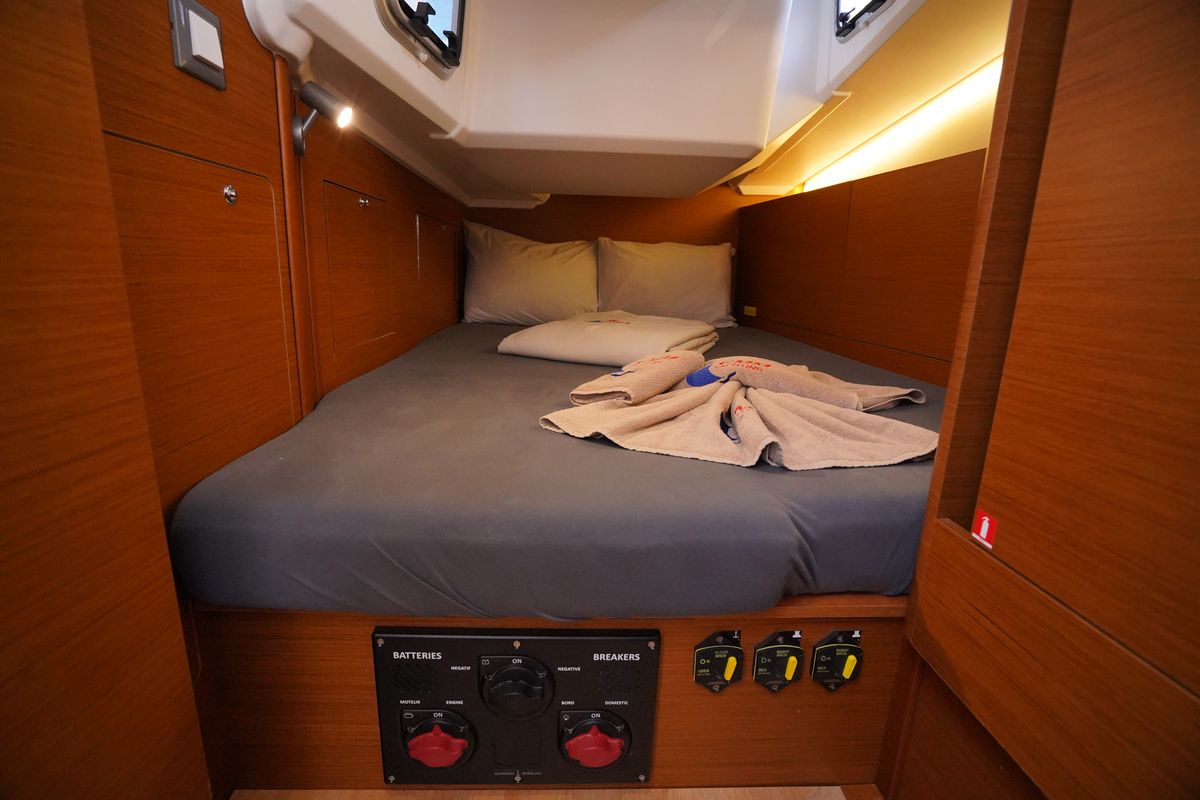 Cabin on Free Me, a Jeanneau Sun Odyssey 410 sailboat at Municipal Unit of Rhodes, Greece