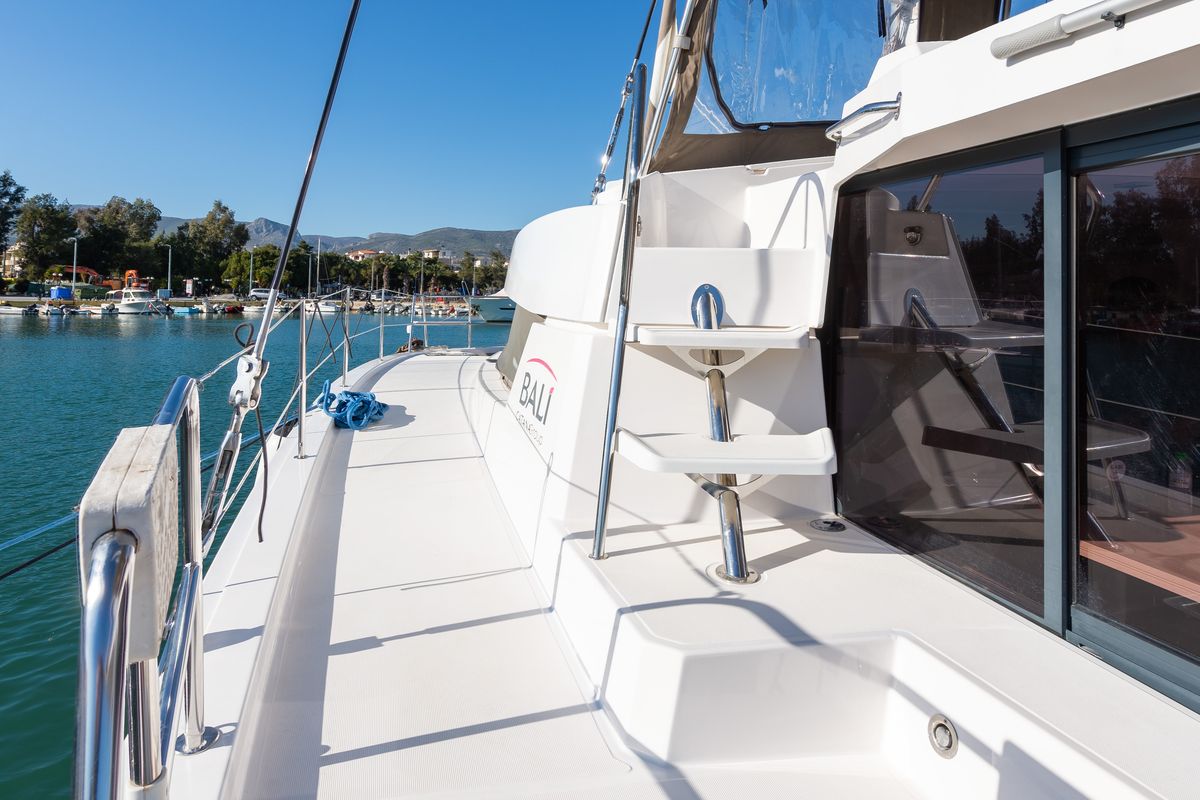 Deck of Ramon, a Bali 4.1 catamaran at Municipal Unit of Lefkada, Greece