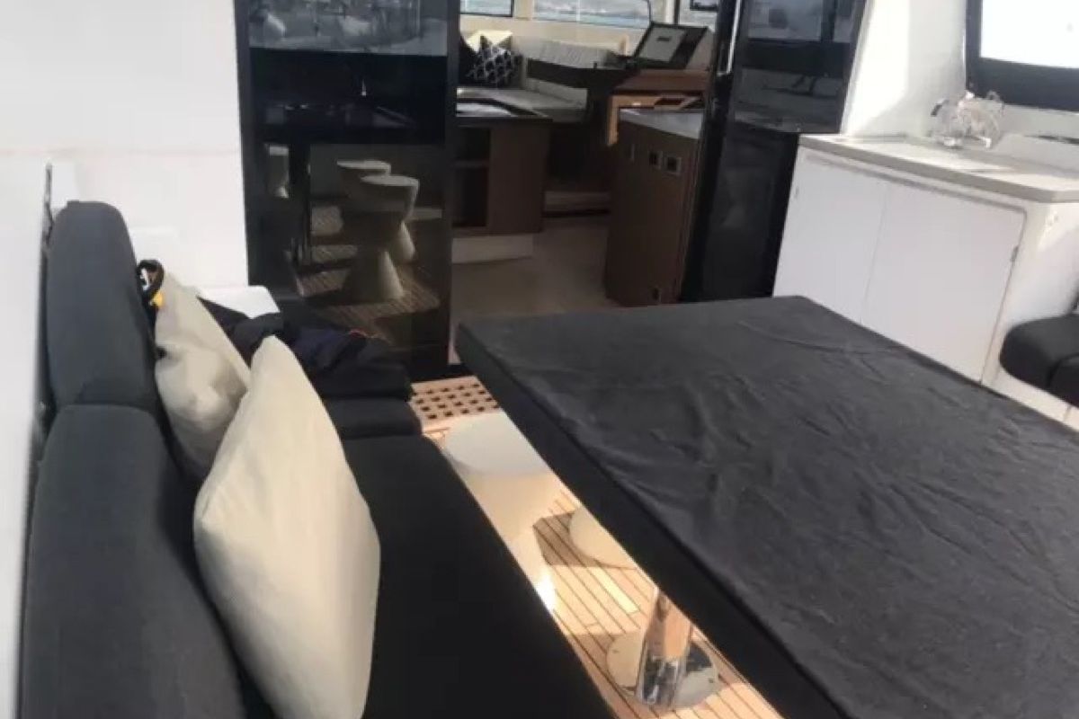 Deck of Baten Kaitos II, a Lagoon 50 catamaran at Salerno, Italy