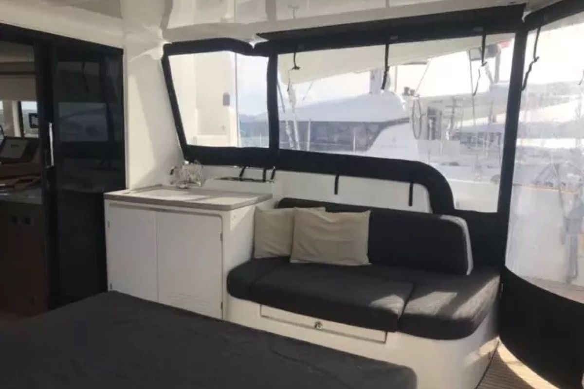 Deck of Baten Kaitos II, a Lagoon 50 catamaran at Salerno, Italy