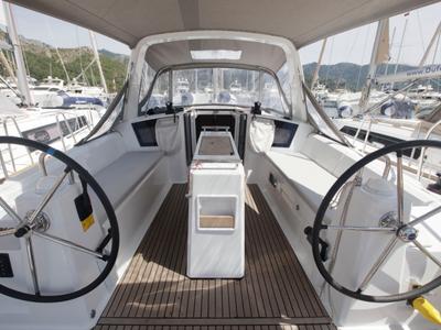 Cockpit of Missy, a Beneteau Oceanis 38.1 sailboat at Marmaris, Turkey