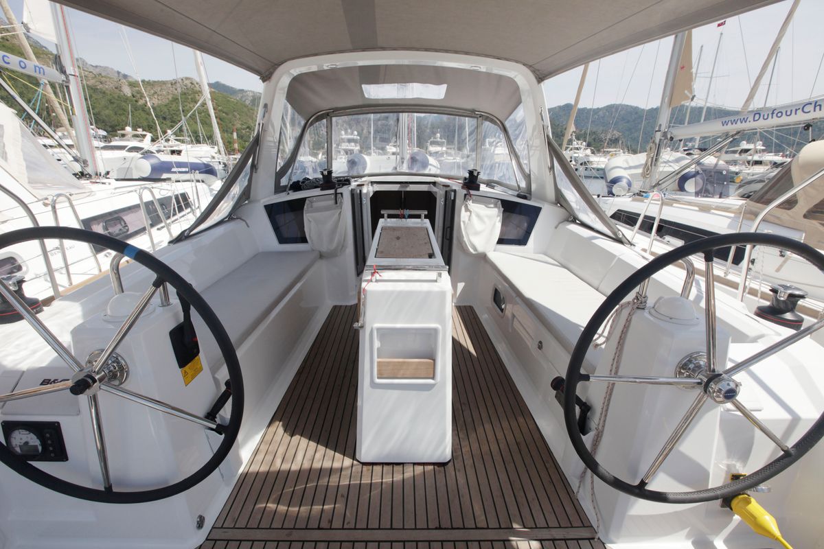 Cockpit of Missy, a Beneteau Oceanis 38.1 sailboat at Marmaris, Turkey