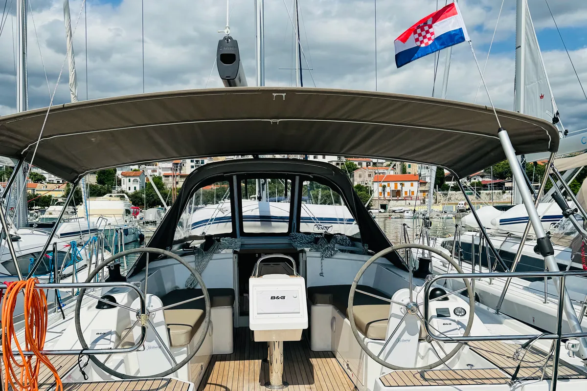 Cockpit of Popaj, a Bavaria C38 sailboat at Novi Vinodolski, Croatia