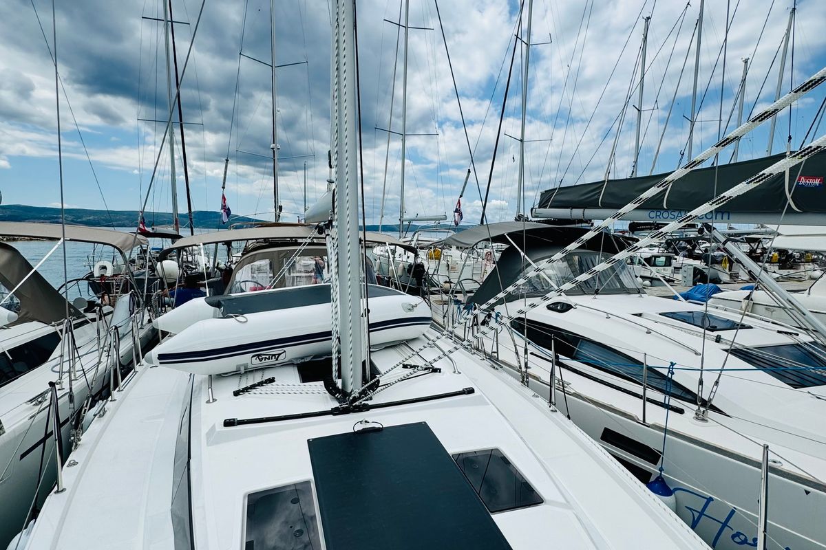 Deck of Popaj, a Bavaria C38 sailboat at Novi Vinodolski, Croatia