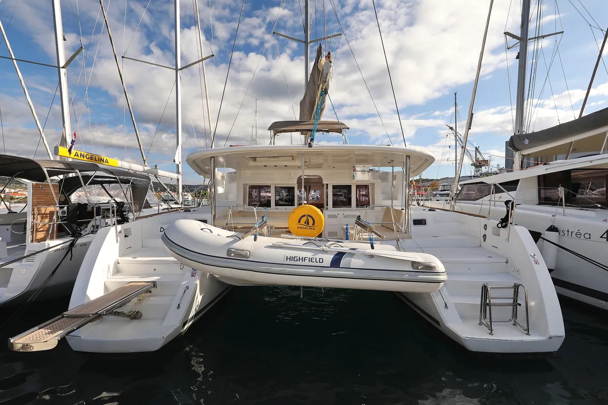 Exterior view of Simply The Best, a Lagoon 450 catamaran at Grad Trogir, Croatia