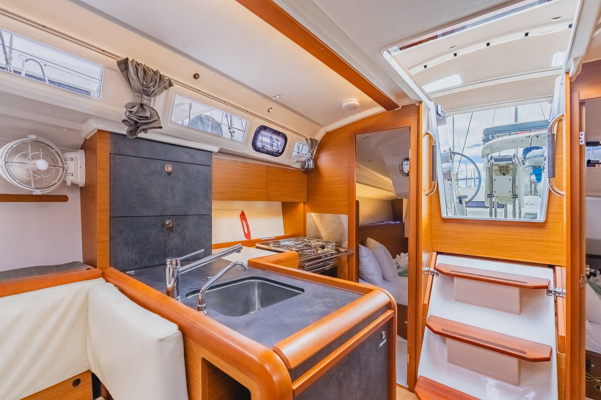 Galley of Minx, a Jeanneau Sun Odyssey 349 sailboat at Road Town, British Virgin Islands