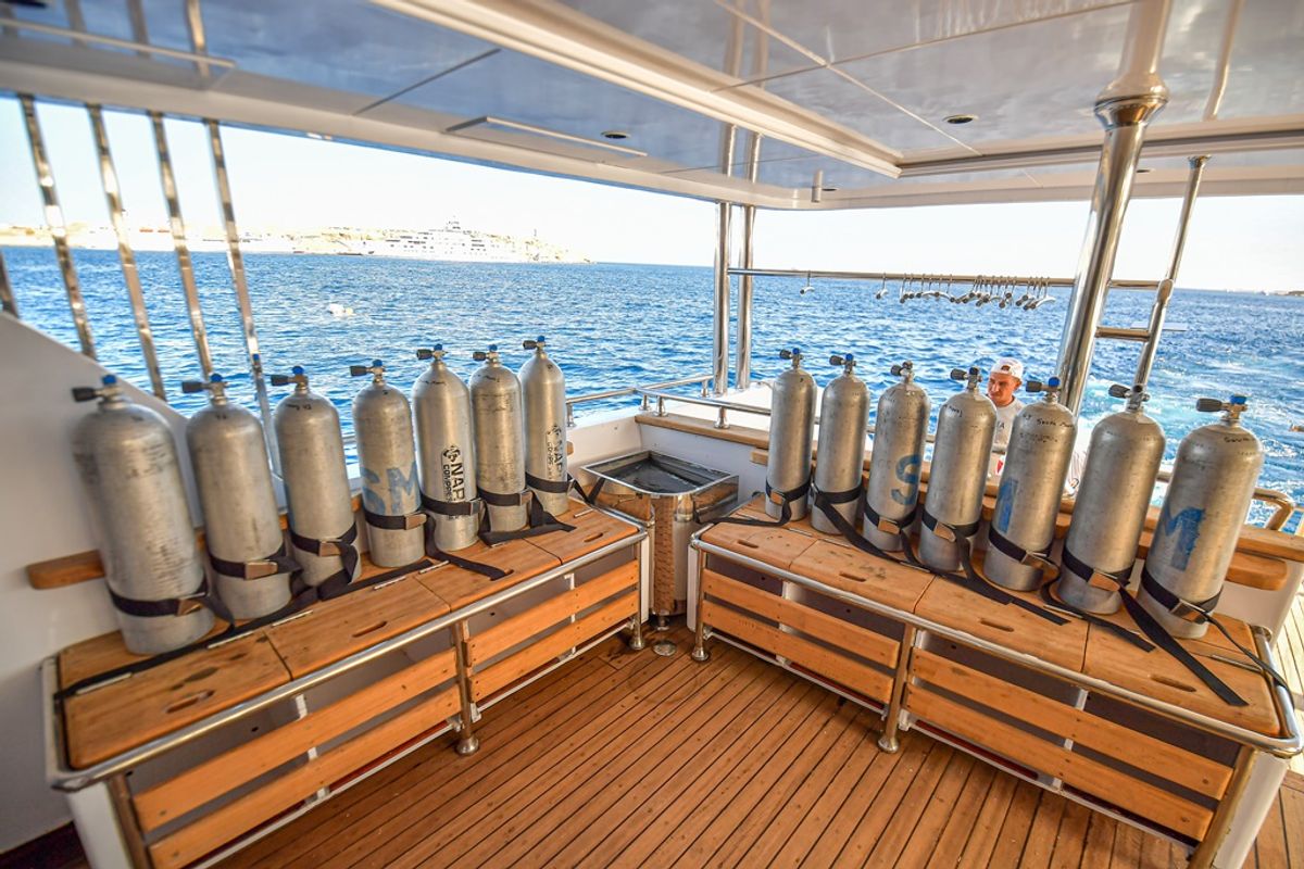 Deck of Comfort Cabin Upper Deck 4, a Gulet Luxury Motor Yacht motorboat at Sharm El Sheikh, Egypt