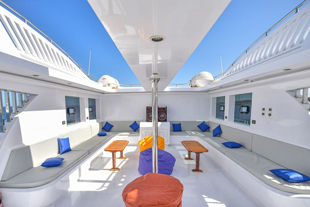 Deck of Comfort Cabin Upper Deck 4, a Gulet Luxury Motor Yacht motorboat at Sharm El Sheikh, Egypt
