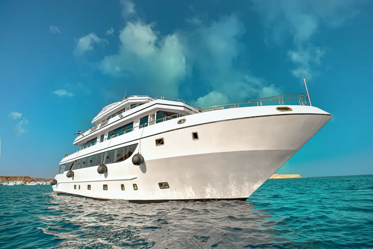 Exterior view of Comfort Cabin Upper Deck 4, a Gulet Luxury Motor Yacht motorboat at Sharm El Sheikh, Egypt