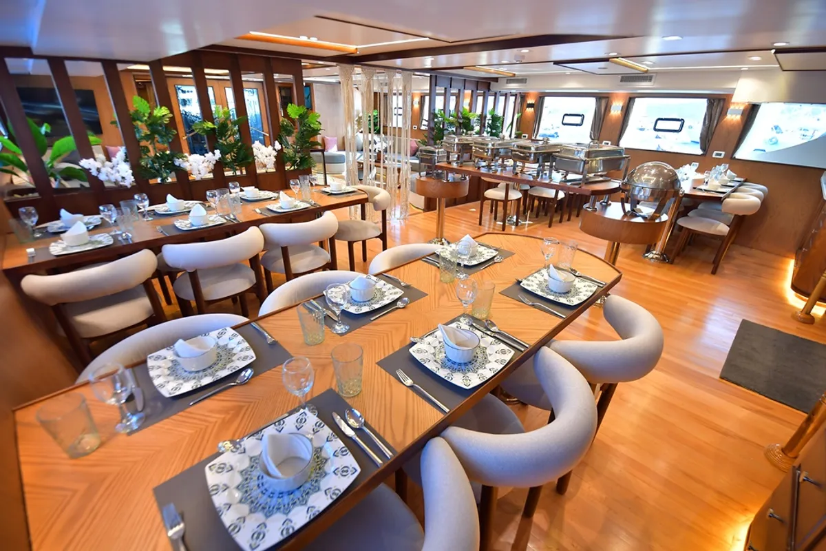 Salon of Comfort Cabin Upper Deck 4, a Gulet Luxury Motor Yacht motorboat at Sharm El Sheikh, Egypt