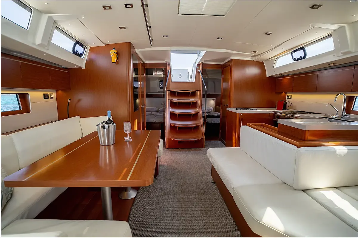 Salon of Bolero, a Beneteau Oceanis 51.1 sailboat at Municipal Unit of Lefkada, Greece