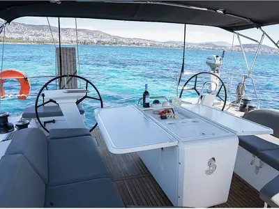 Cockpit of Bolero, a Beneteau Oceanis 51.1 sailboat at Municipal Unit of Lefkada, Greece