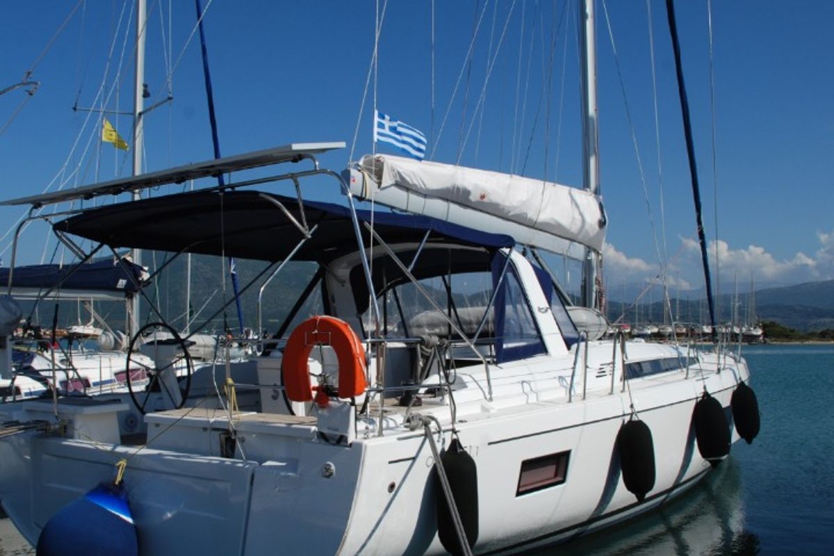 Exterior view of Bolero, a Beneteau Oceanis 51.1 sailboat at Municipal Unit of Lefkada, Greece