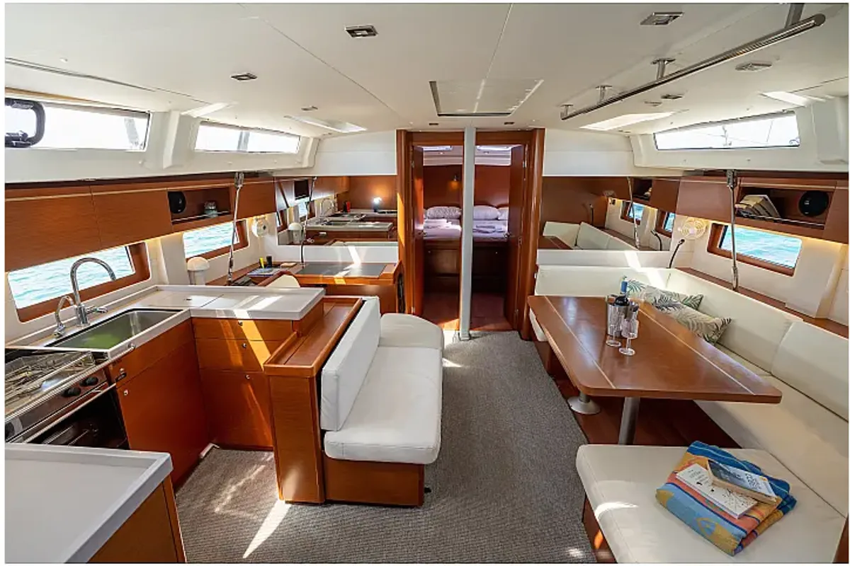 Salon of Bolero, a Beneteau Oceanis 51.1 sailboat at Municipal Unit of Lefkada, Greece
