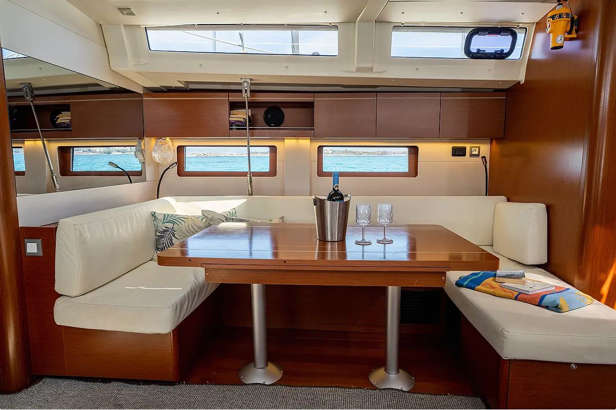 Salon of Bolero, a Beneteau Oceanis 51.1 sailboat at Municipal Unit of Lefkada, Greece
