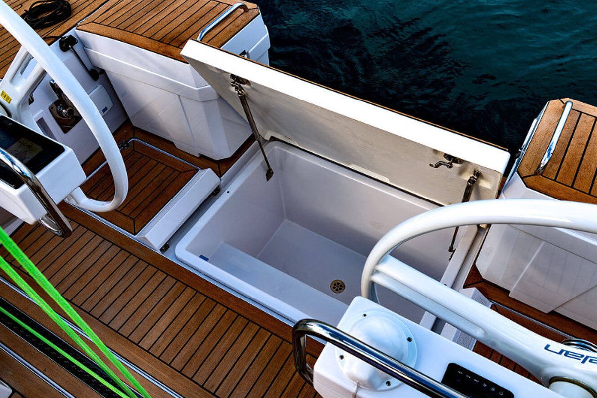 Deck of Lina, a Elan E5 sailboat at Primošten, Croatia