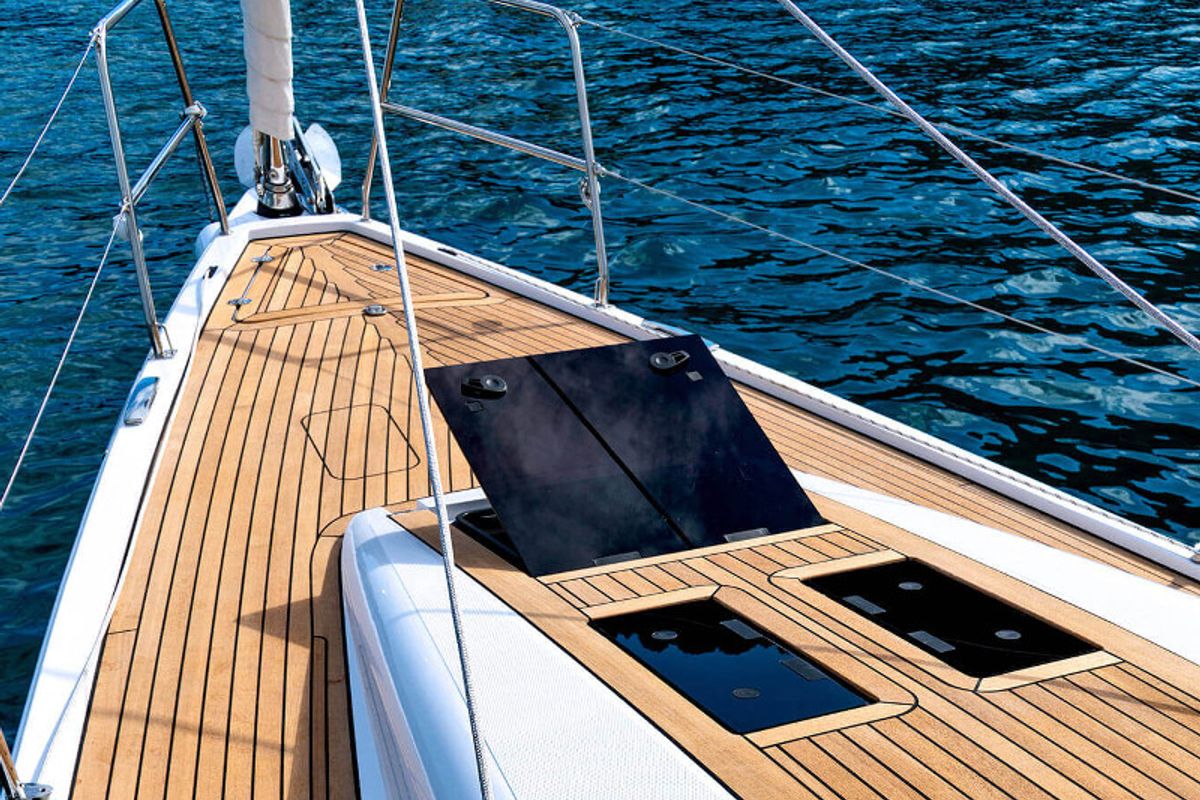 Deck of Lina, a Elan E5 sailboat at Primošten, Croatia