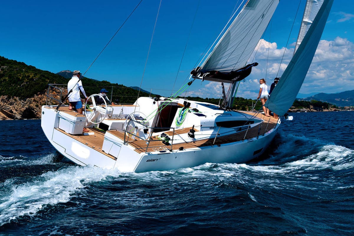 Exterior view of Lina, a Elan E5 sailboat at Primošten, Croatia