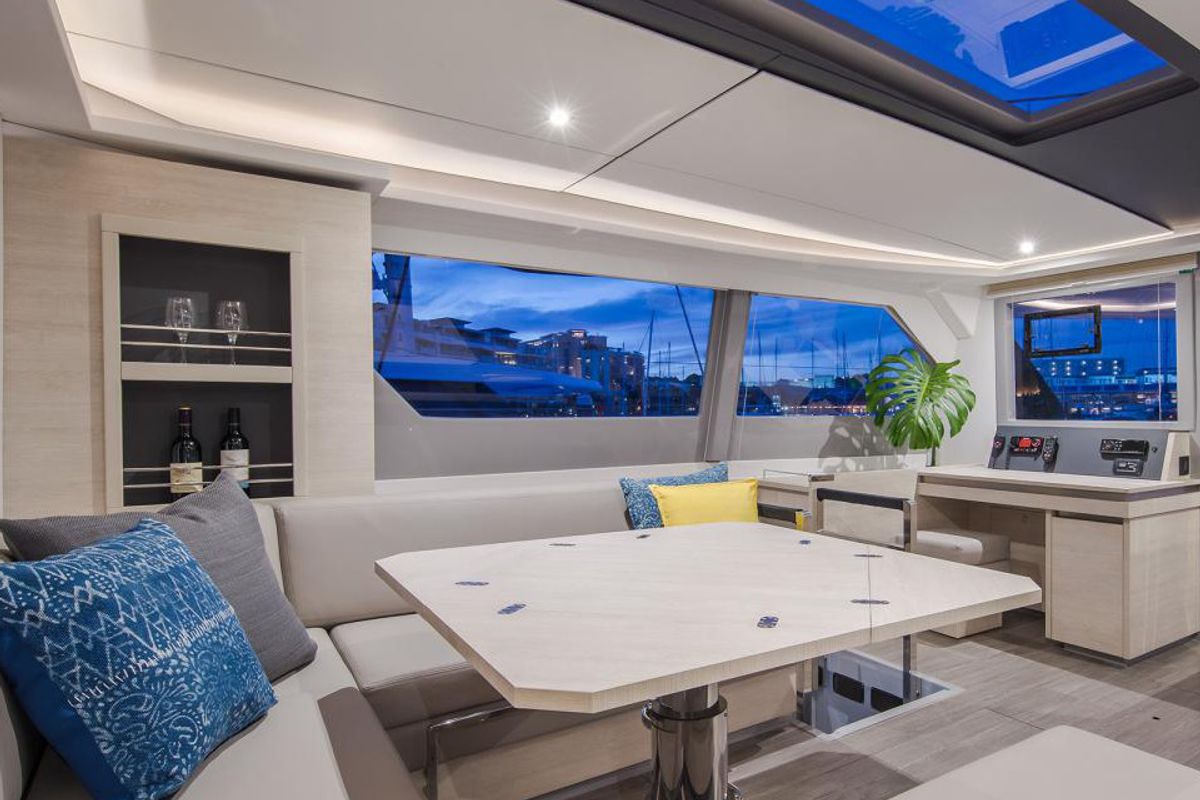 Salon of Moorings 5000-5 Club, a Leopard 50 catamaran at Tonnarella, Italy