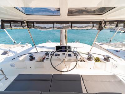 Cockpit of Jupiter, a Lagoon 50 catamaran at Municipal Unit of Lefkada, Greece
