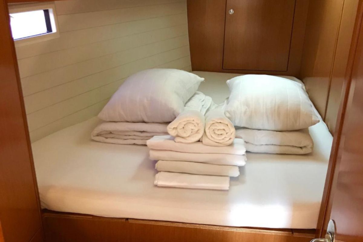 Cabin on Midas, a Bavaria 45 Cruiser sailboat at Municipal Unit of Lefkada, Greece