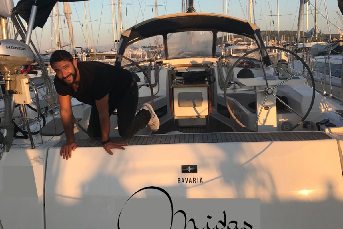 Deck of Midas, a Bavaria 45 Cruiser sailboat at Municipal Unit of Lefkada, Greece