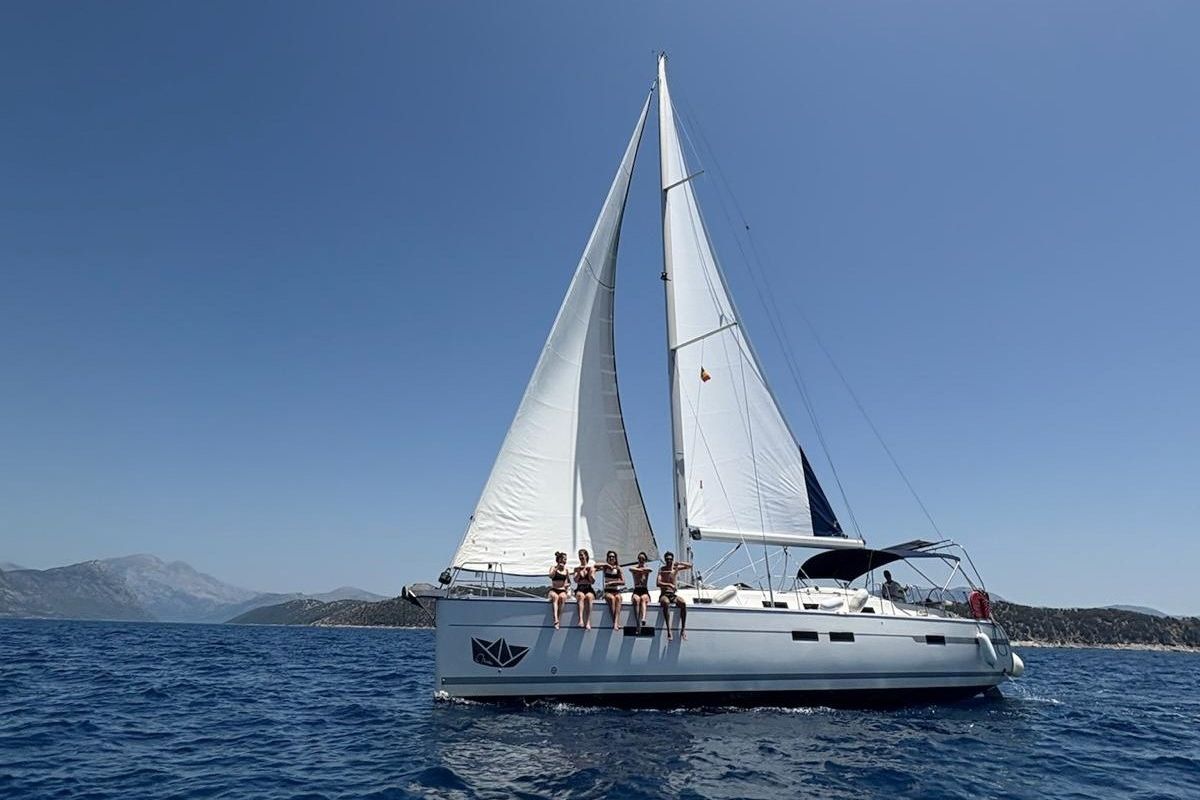 Exterior view of Midas, a Bavaria 45 Cruiser sailboat at Municipal Unit of Lefkada, Greece