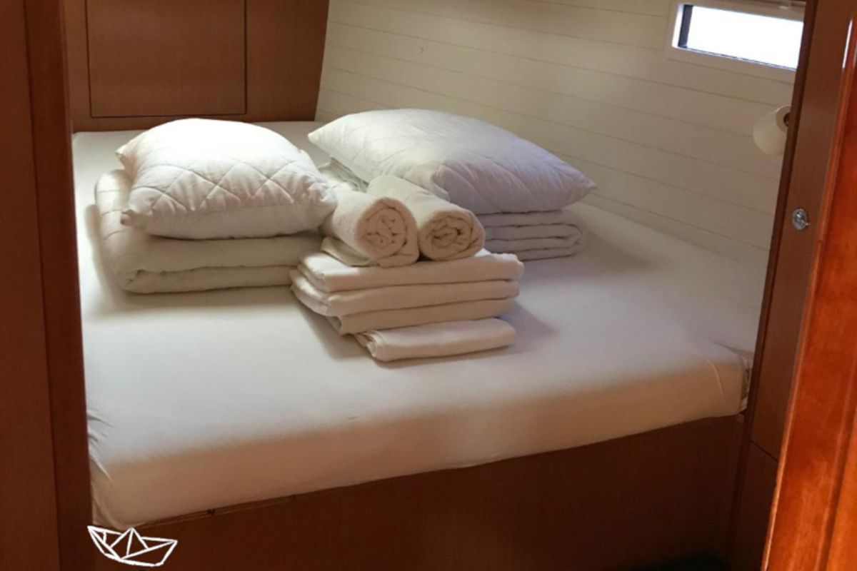 Cabin on Midas, a Bavaria 45 Cruiser sailboat at Municipal Unit of Lefkada, Greece