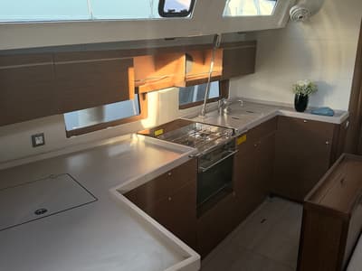 Galley of Athena 4, a Beneteau Oceanis 46.1 sailboat at Fethiye, Turkey