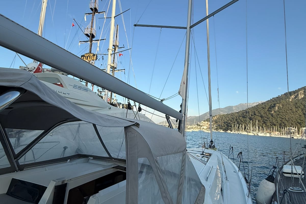 Deck of Athena 4, a Beneteau Oceanis 46.1 sailboat at Fethiye, Turkey