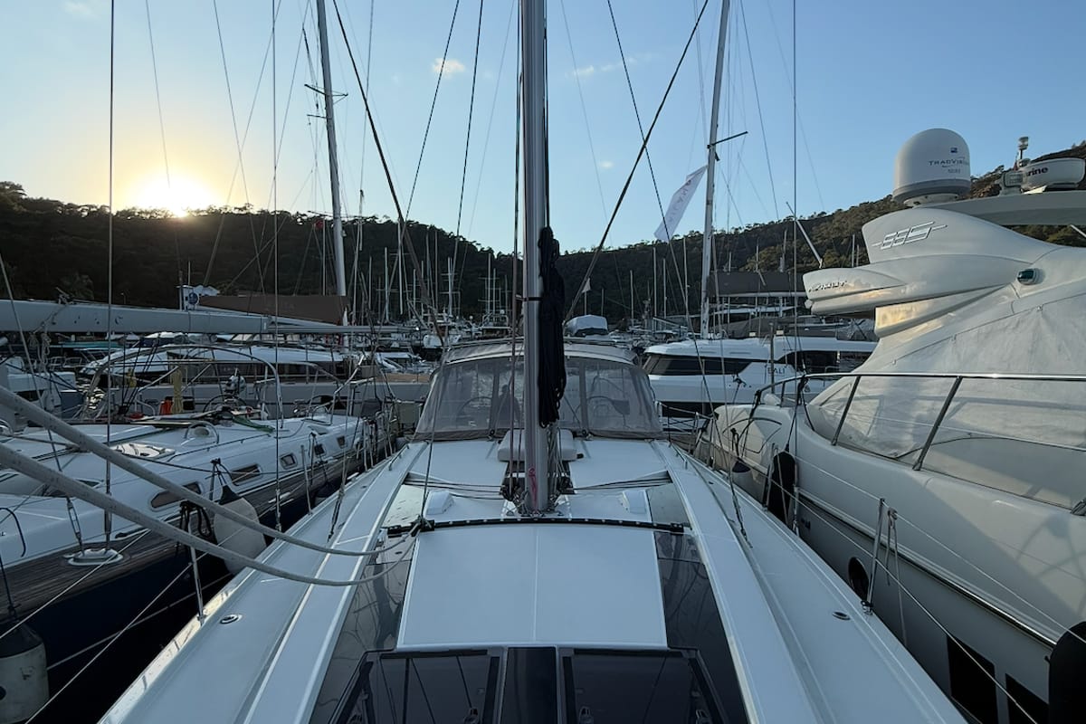 Deck of Athena 4, a Beneteau Oceanis 46.1 sailboat at Fethiye, Turkey