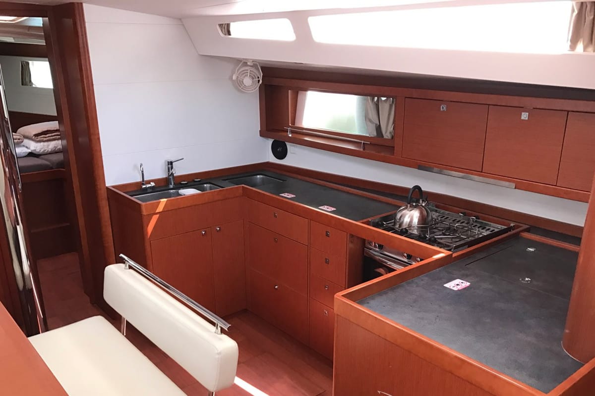 Galley of Skiron, a Beneteau Oceanis 48 sailboat at Athens, Greece