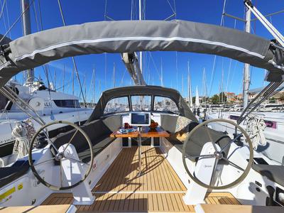 Cockpit of Leeloo, a Hanse Yachts Hanse 360 sailboat at Grad Šibenik, Croatia