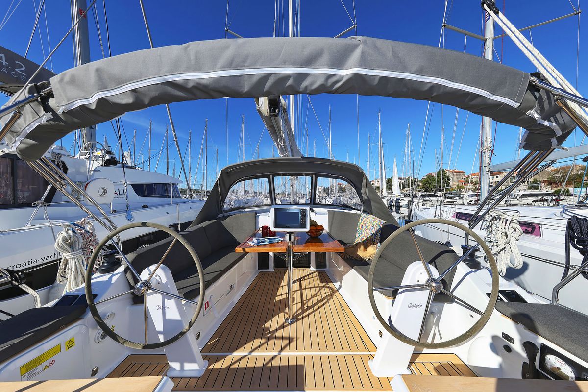 Cockpit of Leeloo, a Hanse Yachts Hanse 360 sailboat at Grad Šibenik, Croatia