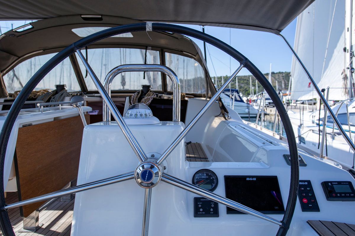 Cockpit of Mincipesa, a Dufour 460 GL sailboat at Grad Pula, Croatia