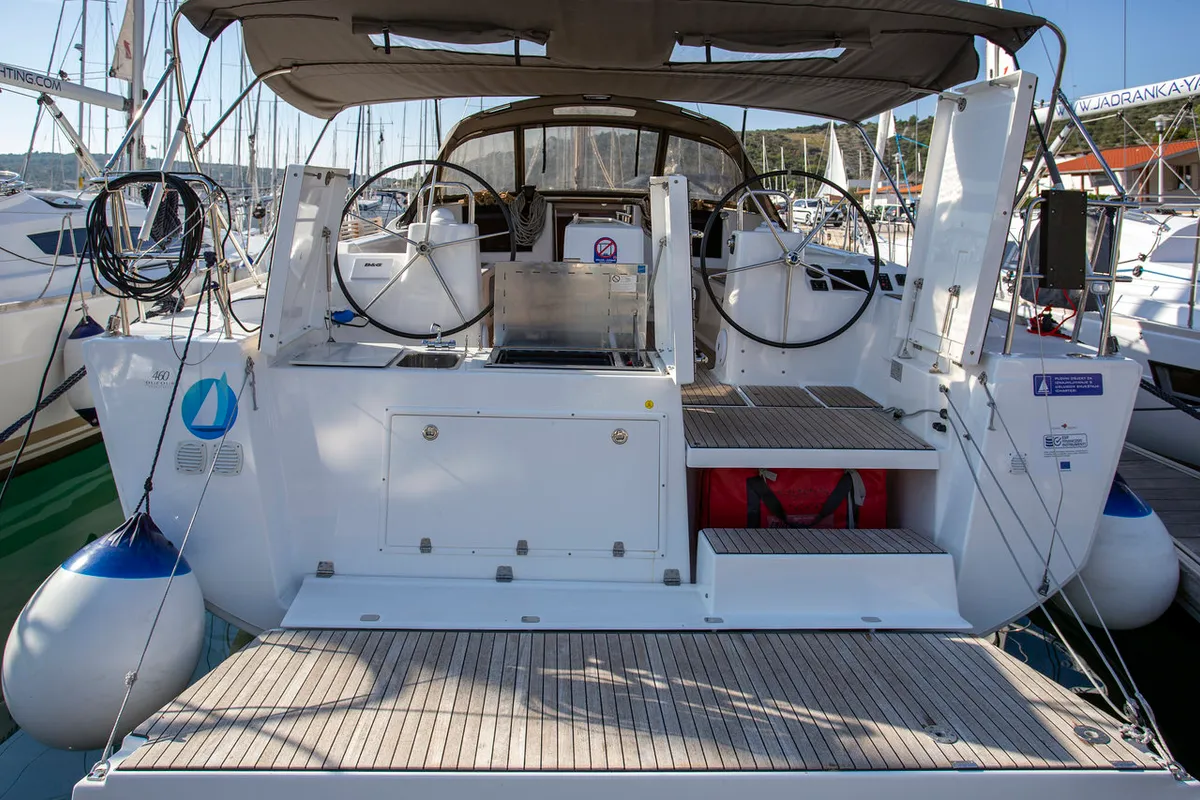 Exterior view of Mincipesa, a Dufour 460 GL sailboat at Grad Pula, Croatia