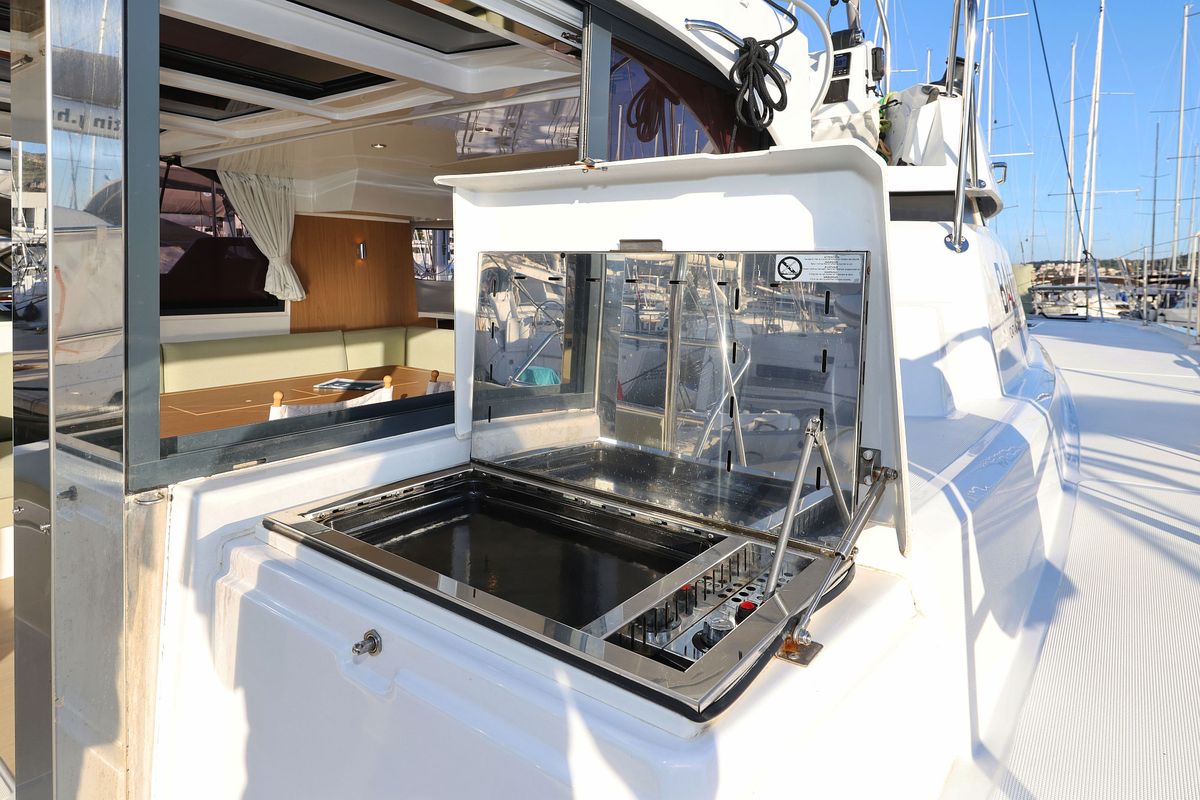 Deck of Agua De Luna, a Bali Catspace catamaran at Seget Donji, Croatia