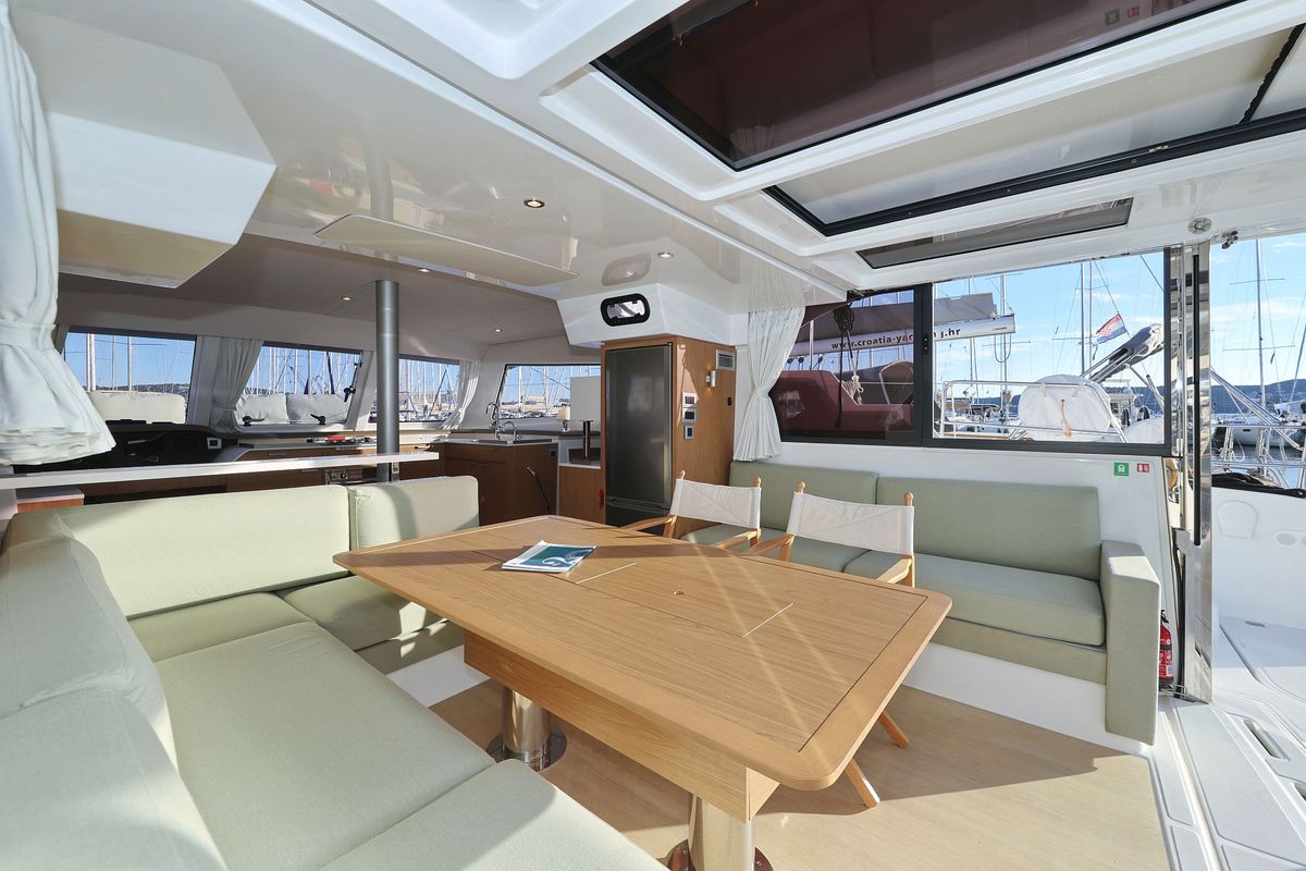 Salon of Agua De Luna, a Bali Catspace catamaran at Seget Donji, Croatia