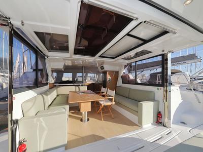 Salon of Agua De Luna, a Bali Catspace catamaran at Seget Donji, Croatia