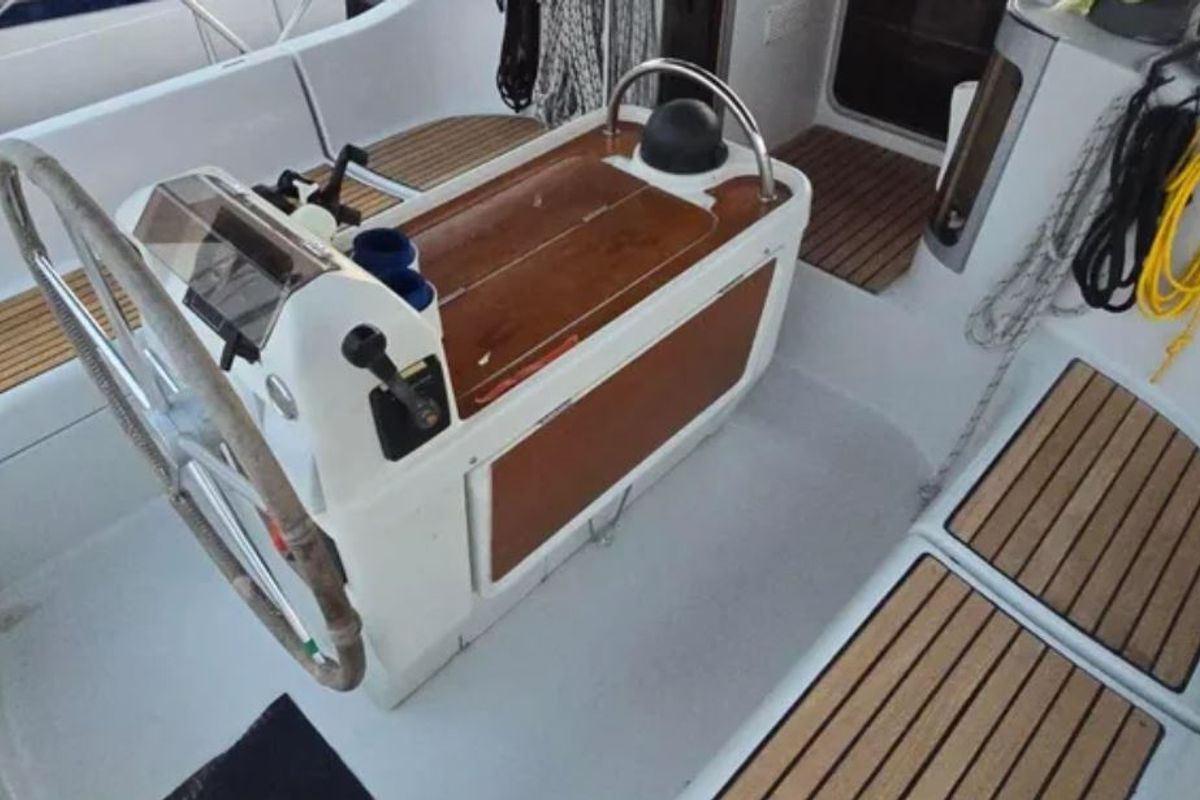 Cockpit of Orion X, a Beneteau Oceanis 370 sailboat at Volos Municipality, Greece
