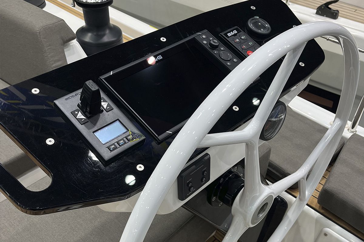 Cockpit of Estela, a Dufour 44 sailboat at es Jonquet, Spain