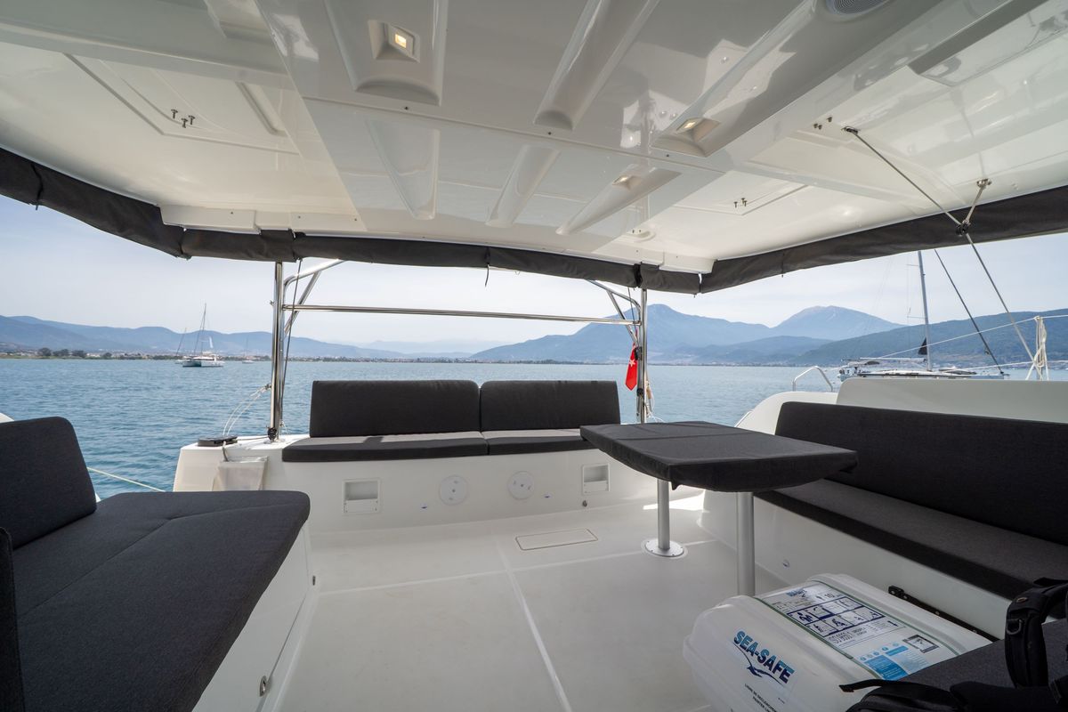 Deck of Blue Dream 48, a Lagoon 46 catamaran at Fethiye, Turkey