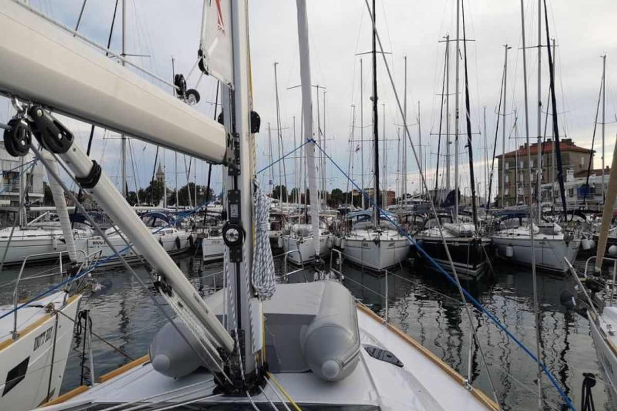 Exterior view of Sokol, a Elan Impression 45.1 sailboat at Grad Šibenik, Croatia