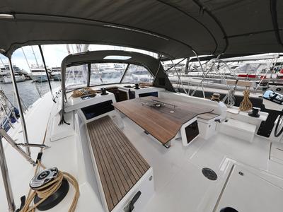 Cockpit of Fantasea, a Dufour 470 sailboat at Grad Vodice, Croatia