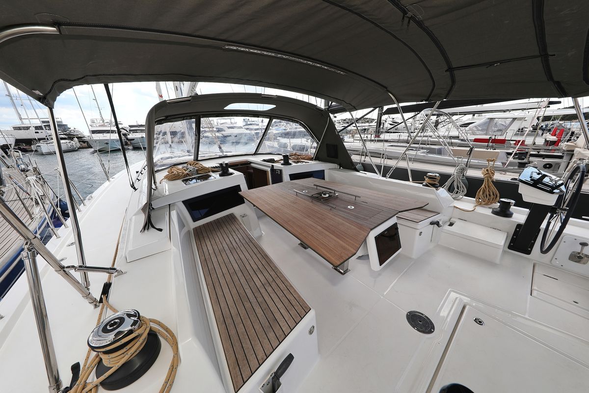 Cockpit of Fantasea, a Dufour 470 sailboat at Grad Vodice, Croatia