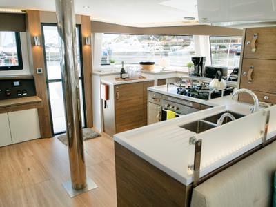 Salon of CattyShack, a Bali 4.8 catamaran at Parham Town, British Virgin Islands