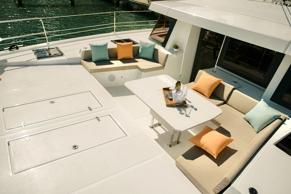 Deck of CattyShack, a Bali 4.8 catamaran at Parham Town, British Virgin Islands